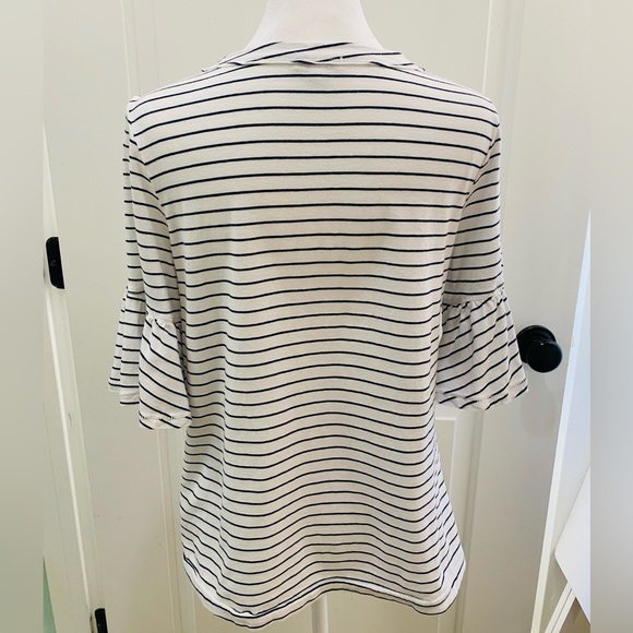 SPLENDID Striped Ruffle Shirt Sleeve T-Shirt Top - Picture 4 of 9